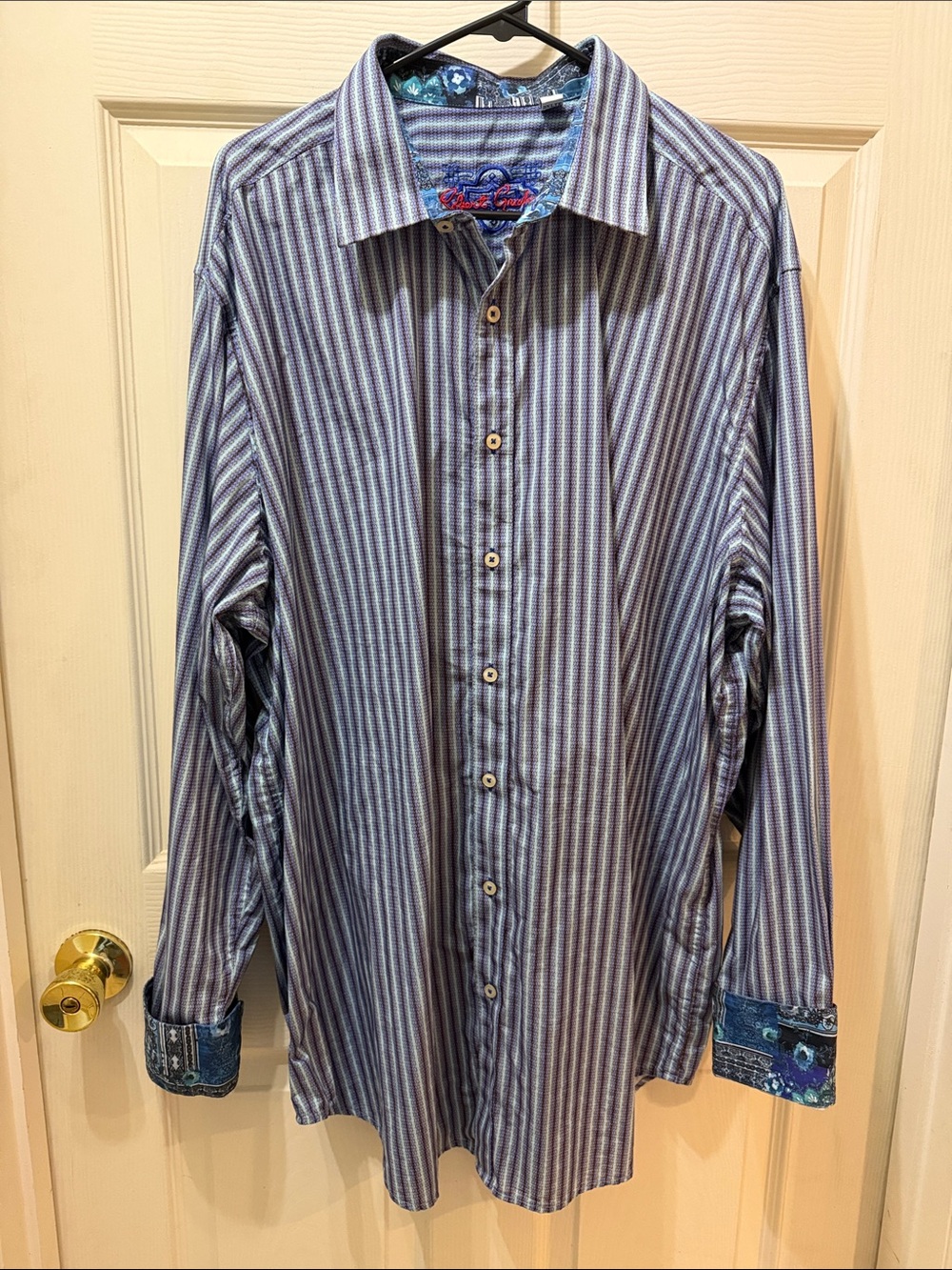 Robert Graham Multistripe Blue and purple Button-Up Shirt with Contrast Cuffs